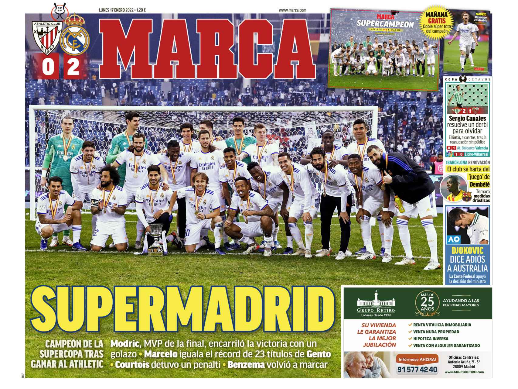 La portada del diario MARCA (17/01/2022)