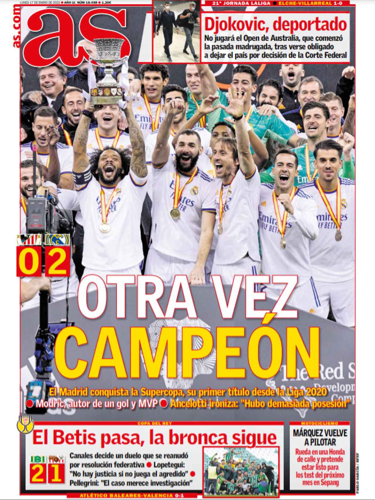 La portada del diario AS (17/01/2022)