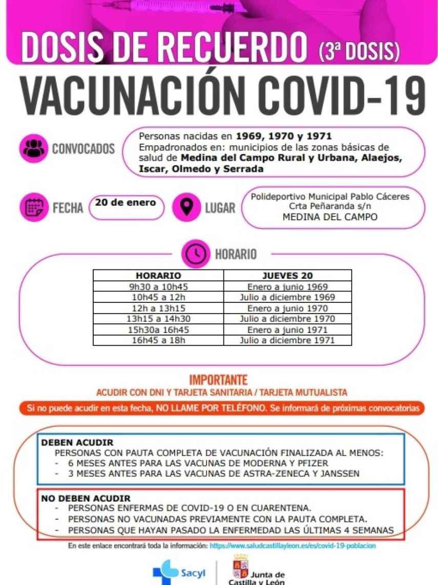 Valladolid vacunacion terceras dosis Medina