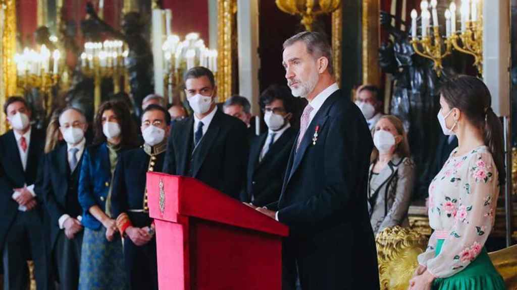 Felipe VI, el lunes, durante su discurso en el Salón del Trono con motivo de la recepción de embajadores.