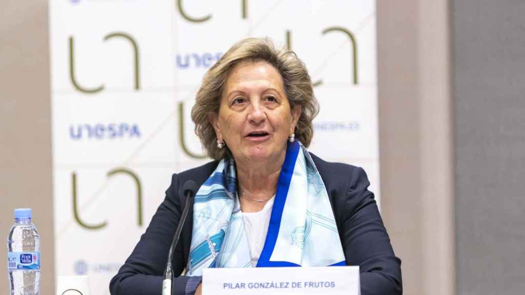 Pilar González de Frutos, presidenta de Unespa, durante la presentación.
