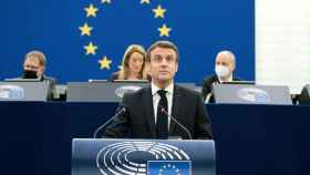 El presidente francés, Emmanuel Macron, durante su comparecencia este miércoles en la Eurocámara