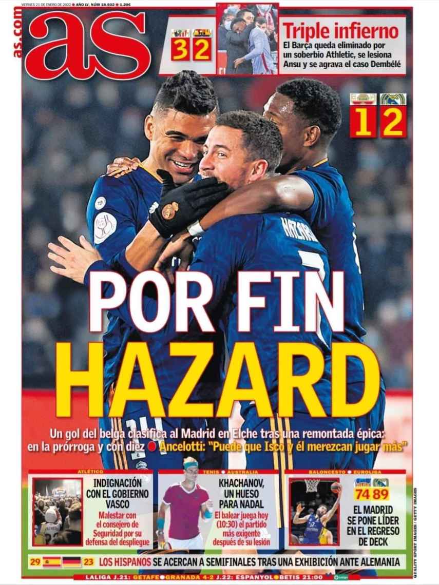 La portada del diario AS (21/01/2022)