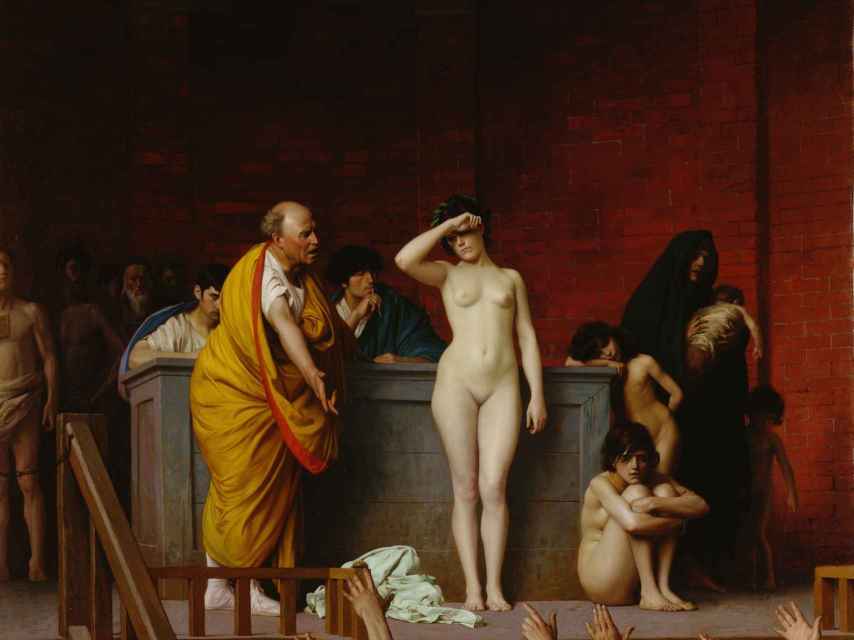 Venta de esclavos en Roma. Un lienzo de Jean-Léon Gérôme.
