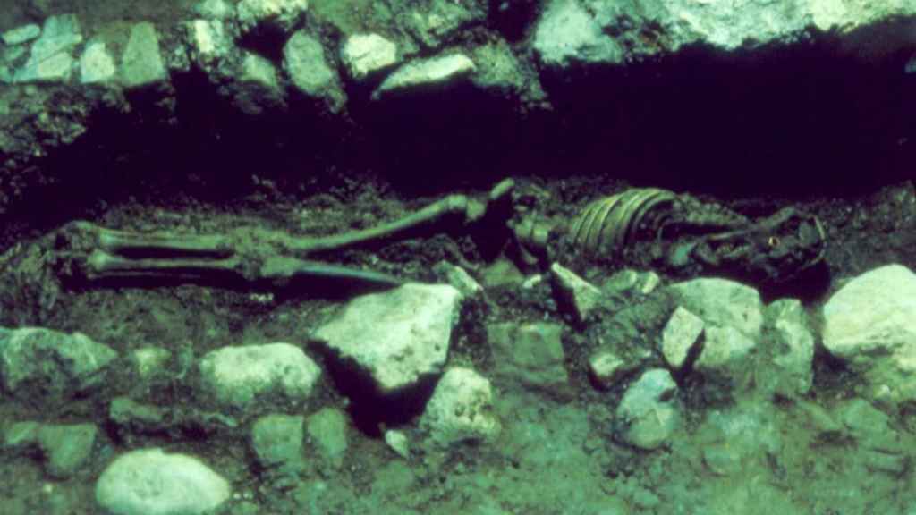 Fotografía de uno de los esqueletos encontrados en las tumbas fenicias.