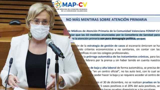 La consellera de Sanidad de la Comunidad Valenciana, Ana Barceló, y el escrito de los médicos de Primaria.