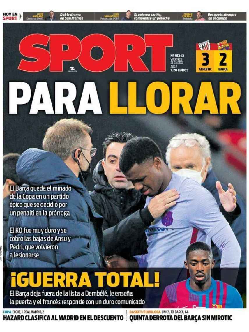 La portada del diario Sport (21/01/2022)