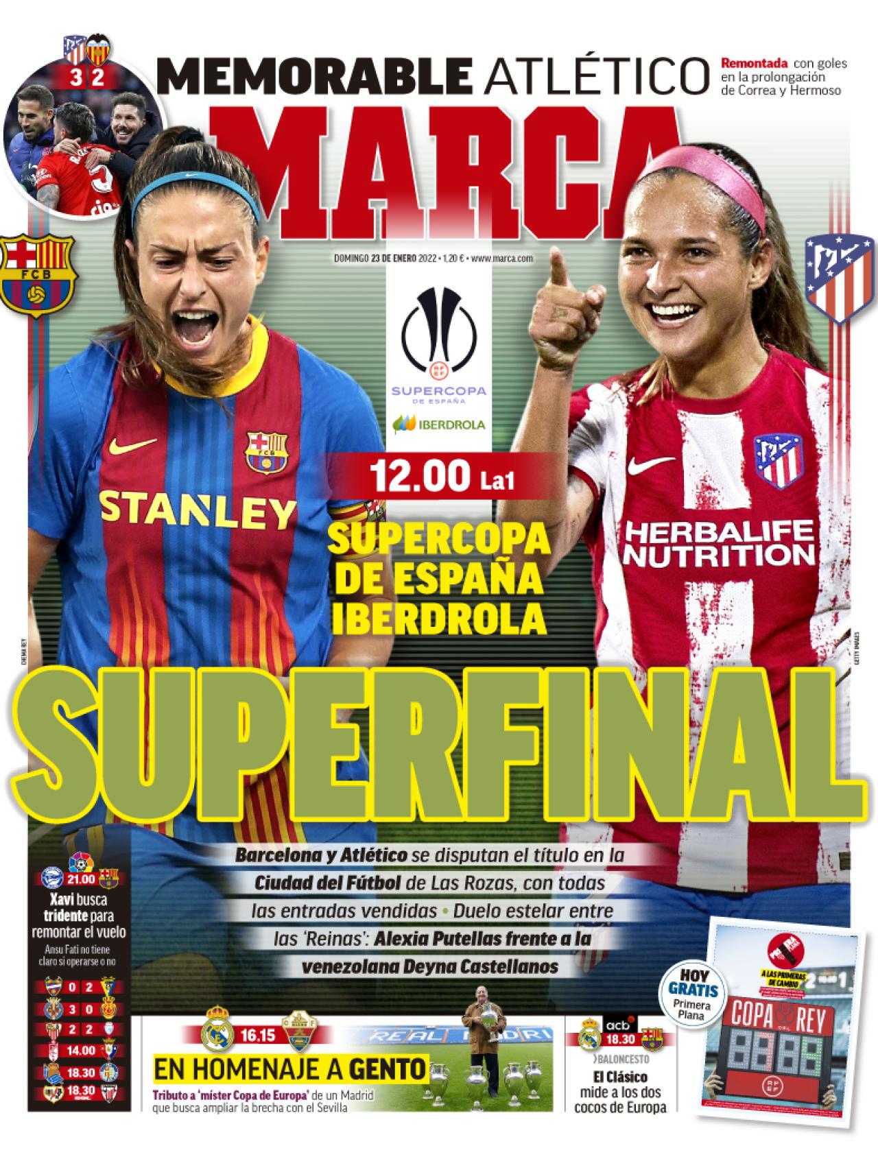 portada del periódico MARCA 23 enero del 2022): "Superfinal"