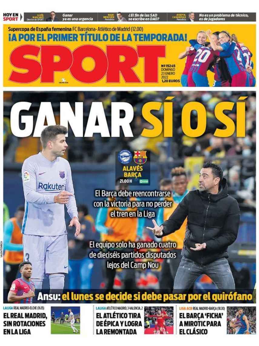 La portada del diario SPORT (23/01/2022)