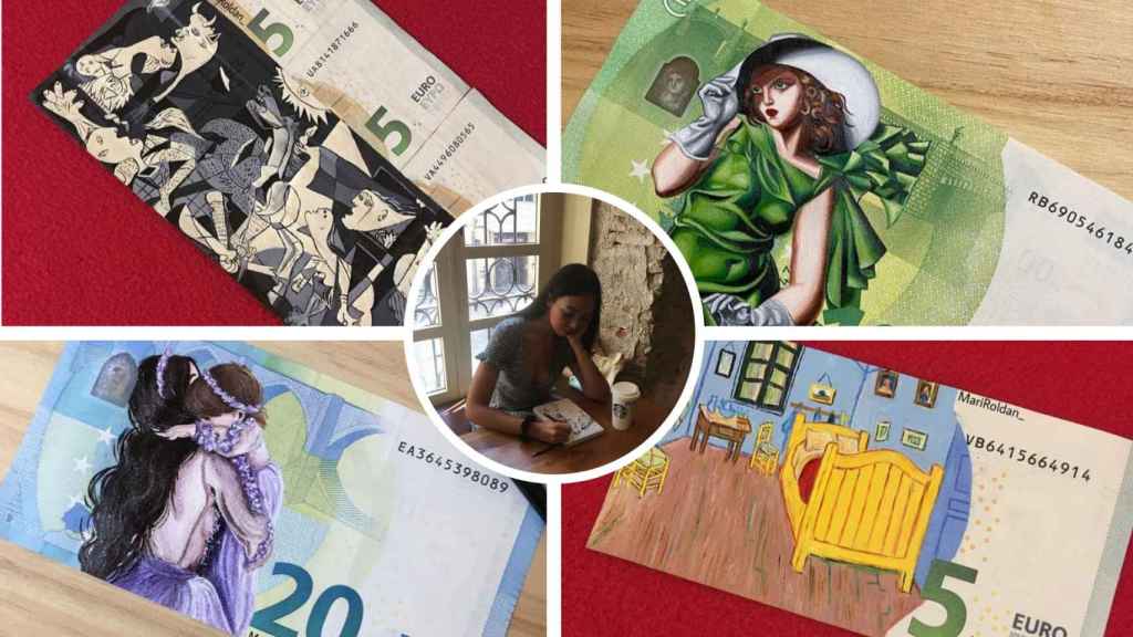 Mari Roldán, la artista malagueña viral en Tik Tok que paga en comercios de la ciudad con sus obras.