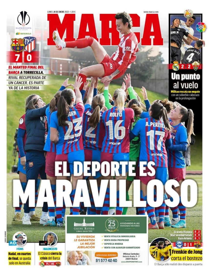La portada del periódico MARCA (lunes, 24 de enero del 2022): 