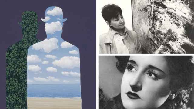 Un collage con una obra de Magritte, una foto de Maruja Mallo y una imagen de Juana Francés.