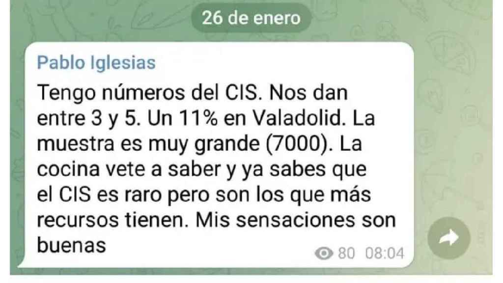 Mensaje de Pablo Iglesias en el canal de Telegram.