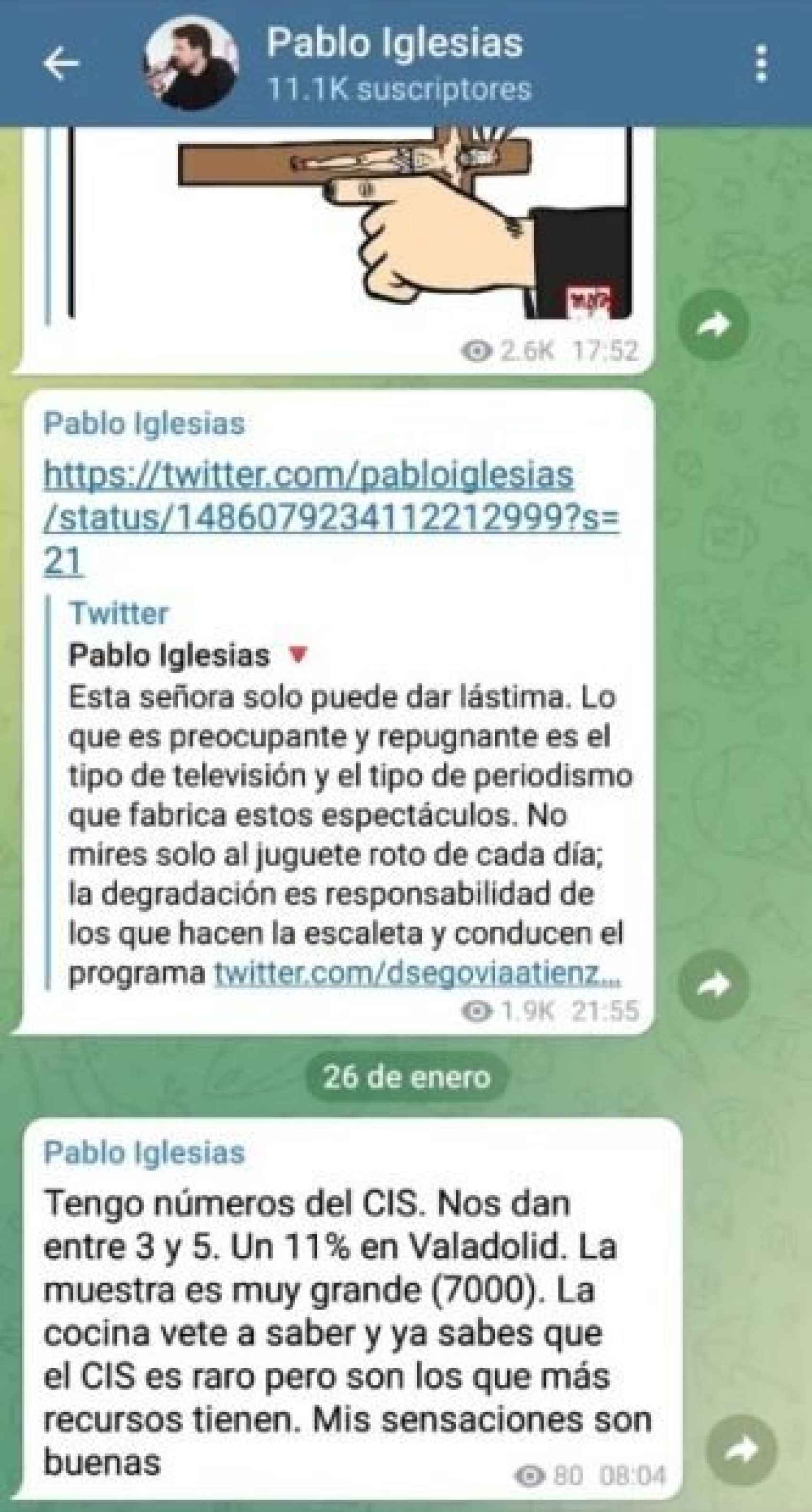 Canal público de Telegram de Pablo Iglesias