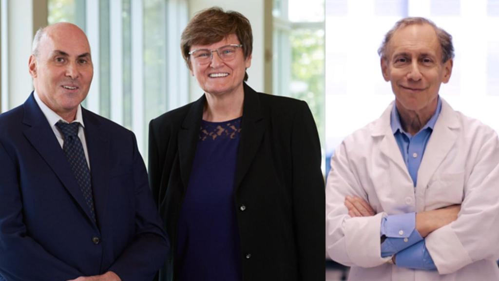 De izquierda a derecha: Drew Weissman, Katalin Karikó y Robert Langer.