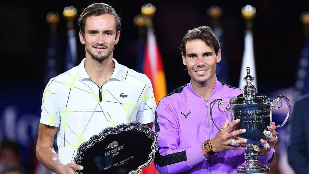 Medvedev, subcampeón, y Rafa Nadal, campeón, tras la final del US Open 2019