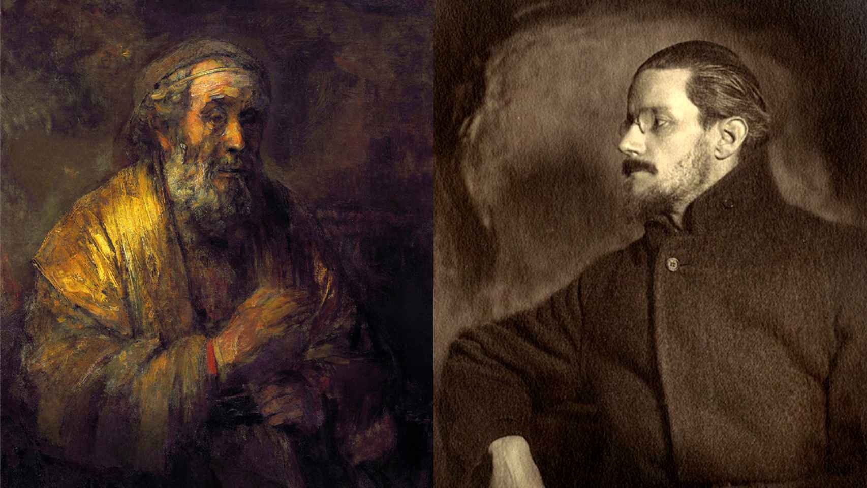 Rembrandt: Homero, 1663. Mauritshuis, La Haya; C. Ruf: James Joyce. H. 1918