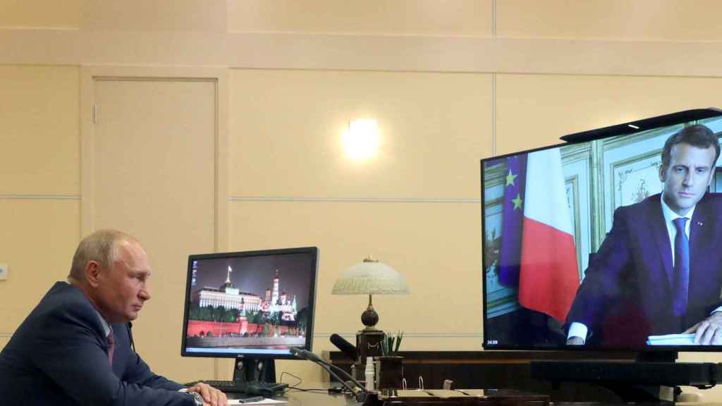 Putin en su llamada por videoconferencia con Macron.