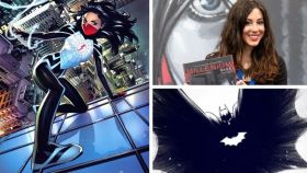 Un collage de Belén Ortega y sus dibujos para Marvel y DC.