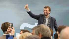 El presidente del PP, Pablo Casado, durante un acto de campaña para las elecciones de Castilla y León