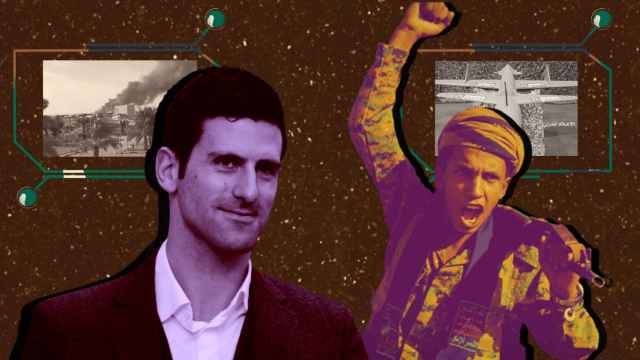 Novak Djokovic y un rebelde de los huties de Yemen, en un fotomontaje.
