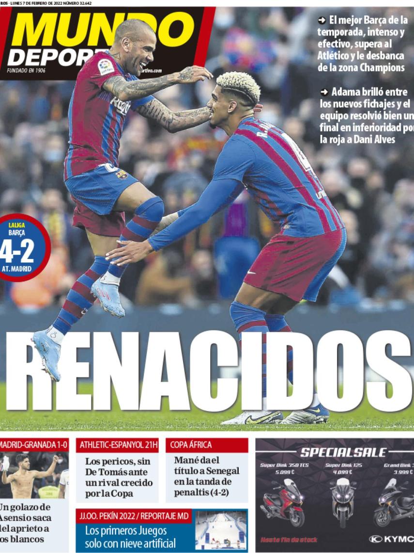 suspicaz Cada semana casual La portada del periódico Mundo Deportivo (lunes, 7 de febrero del 2022):  "Renacidos"