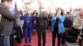 La exconsejera de Sanidad Verónica Casado, el candidato de Ciudadanos, Francisco Igea, y la líder del partido, Inés Arrimadas, en un acto de campaña en Valladolid.