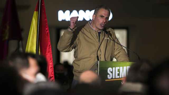 El secretario general de Vox, Javier Ortega Smith, en un acto de campaña en Burgos.