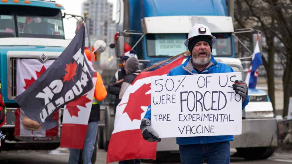 A Canadian truck driver protests against the country's anti-coronavirus measures.