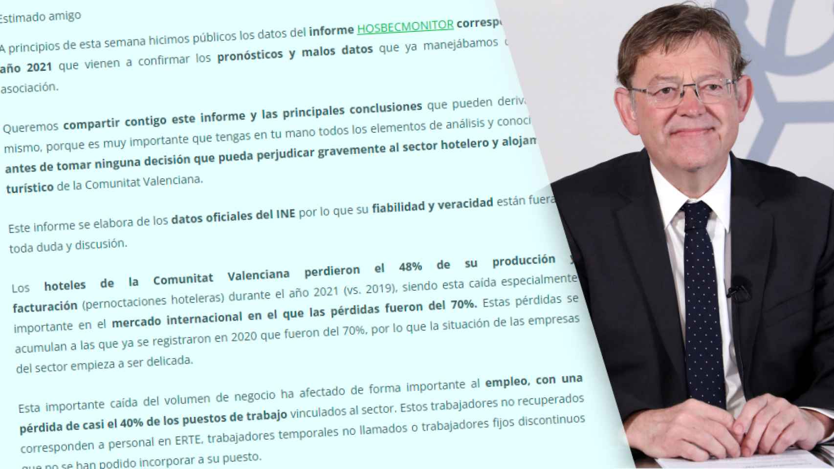 La carta de los hoteles a Puig por la tasa turística: Hay que romper el acuerdo con Compromís y Podemos.