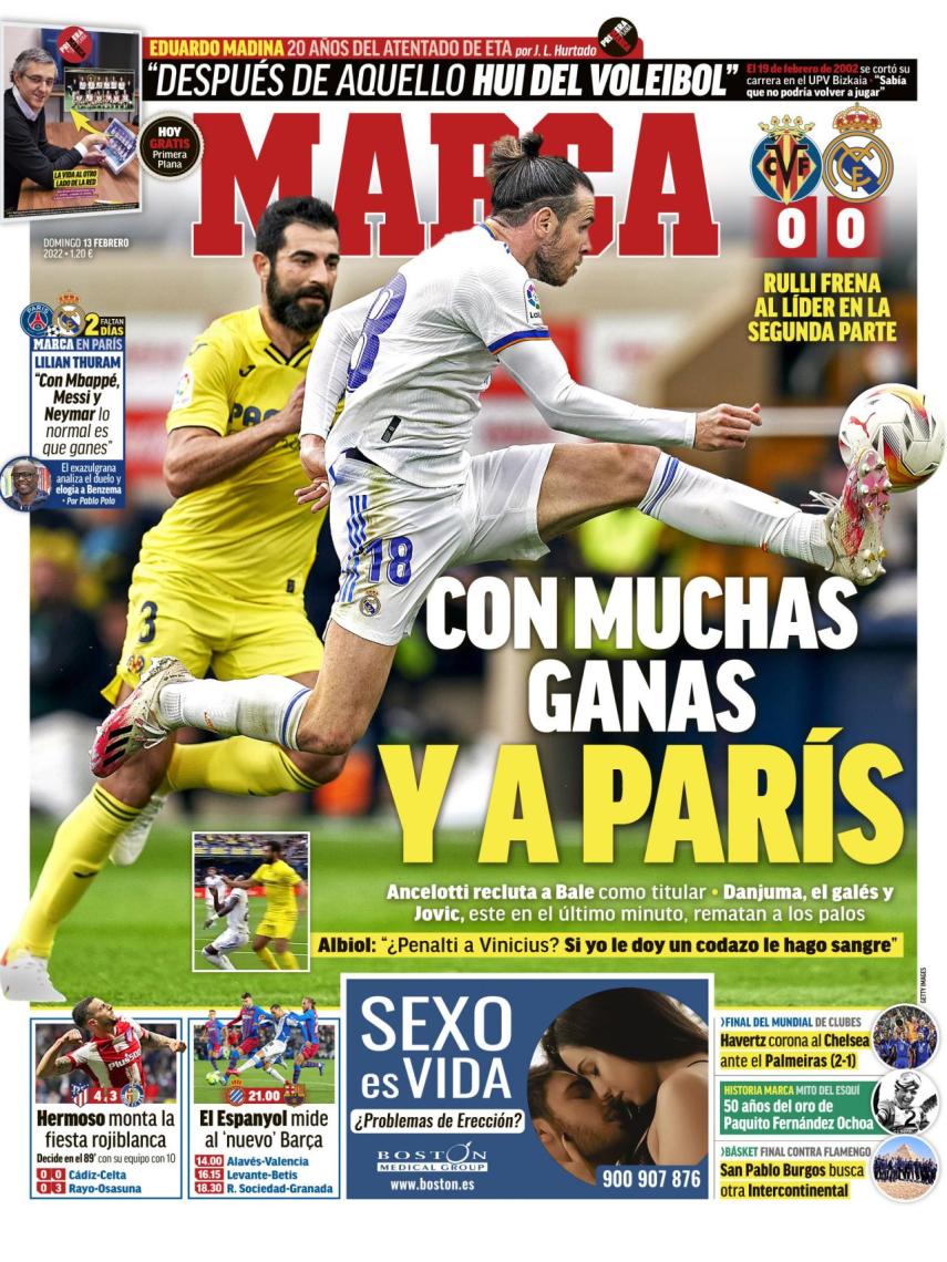 La portada del periódico MARCA 13 de febrero del 2022): "Con ganas y a París"