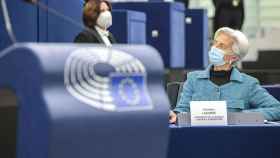 La presidenta del BCE, Christine Lagarde, durante su comparecencia este lunes en la Eurocámara