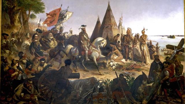 Descubrimiento del río Misisipi por Hernando de Soto. Un lienzo de William H. Power.