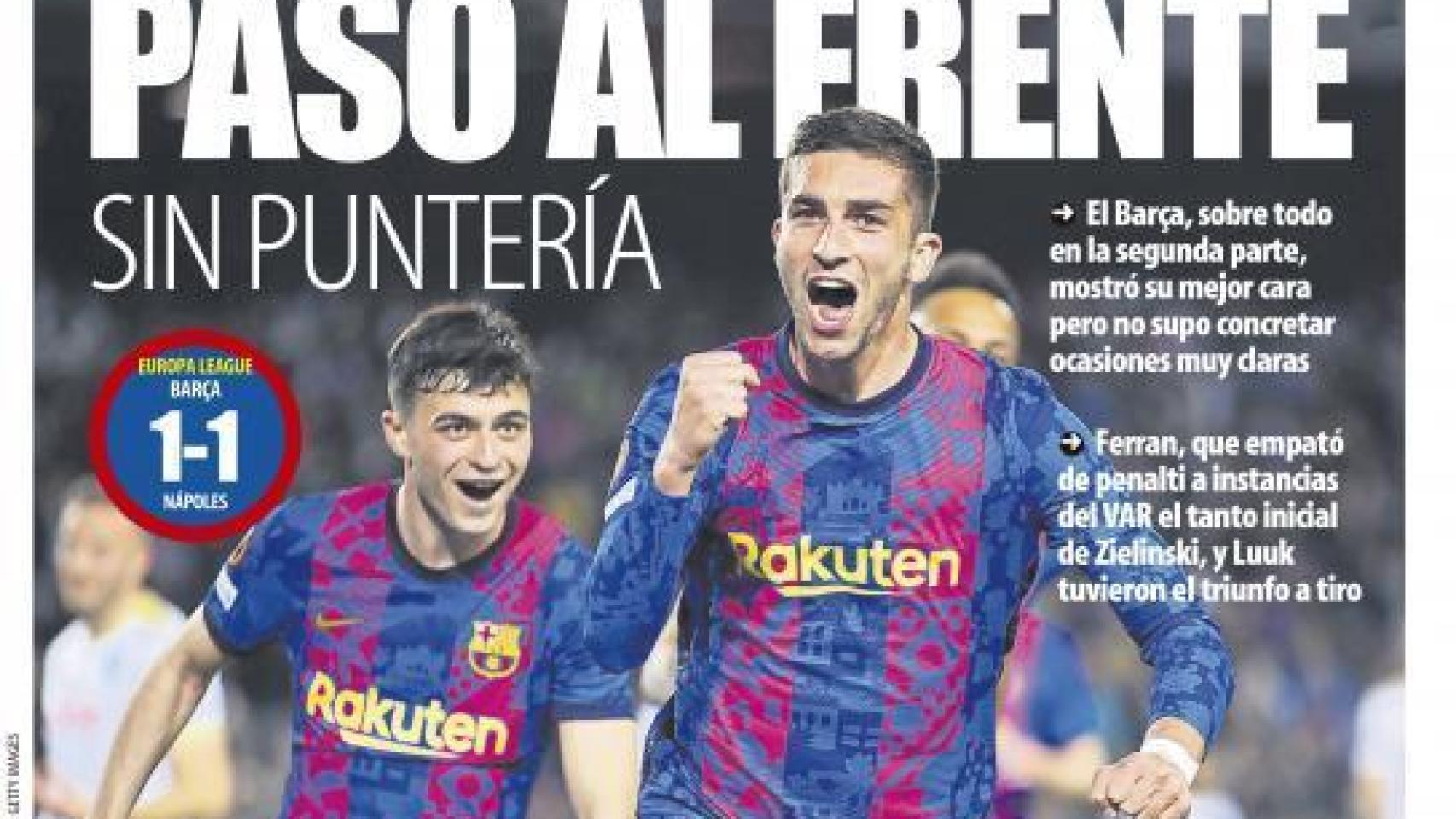 La portada del periódico Mundo Deportivo (viernes, 18 de febrero del 2022):  "Paso al frente"