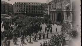 La Plaza Mayor de Valladolid durante la Guerra Civil.