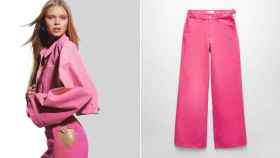 Zara vende un pantalón rosa con una hebilla en forma de corazón situada en la cadera.