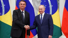 Jair Bolsonaro con Vladimir Putin este pasado 16 de febrero en Moscú.