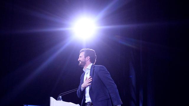 Pablo Casado, en el mitin de cierre de la campaña de Castilla y León, en Valladolid.