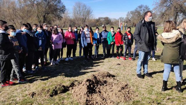 Plantación de árboles en la Isla del Soto a cargo de los niños