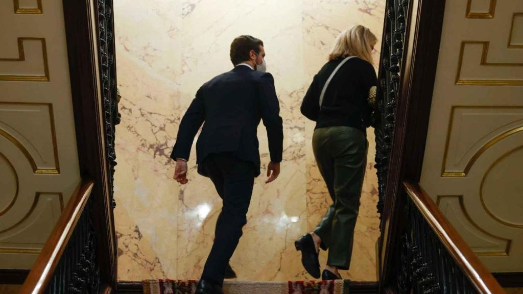 Pablo Casado a su salida del hemiciclo del Congreso, este miércoles.