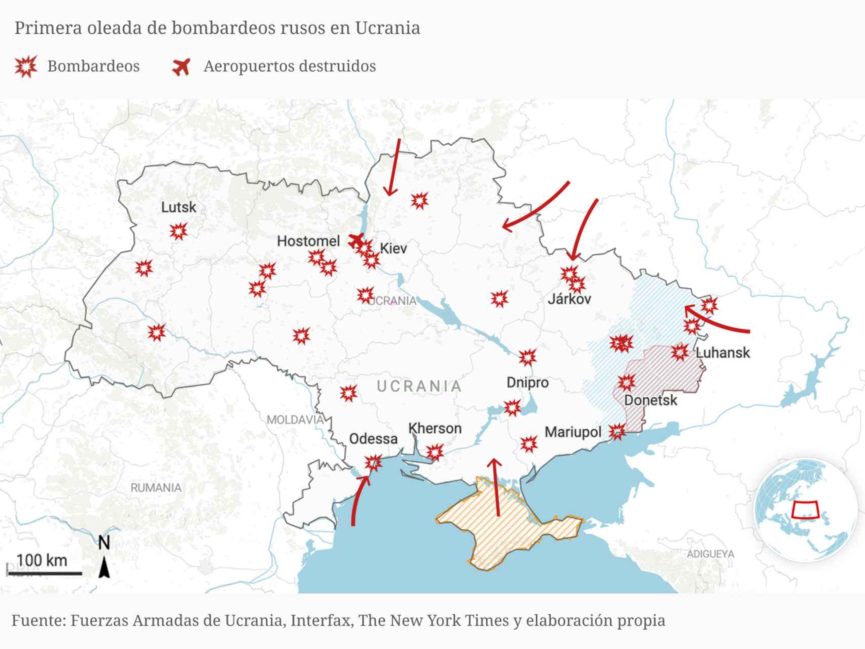 Zonas bombardeadas de Ucrania.