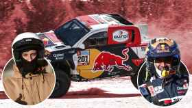 Borja Sánchez, redactor de EL ESPAÑOL, y Nasser Al-Attiyah, cuatro veces campeón del Rally Dakar, en un fotomontaje