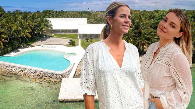 Amelia y Sofía Bono junto a la villa en la que se alojan en República Dominicana | Montaje de Jaleos