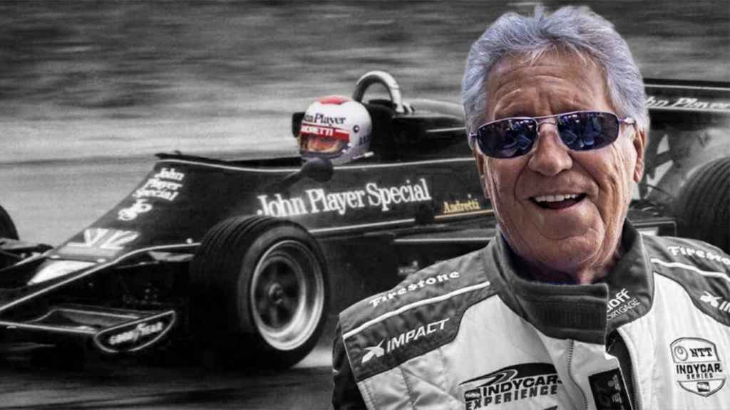 Mario Andretti, en su época como piloto de Fórmula 1 y en la actualidad, en un fotomontaje