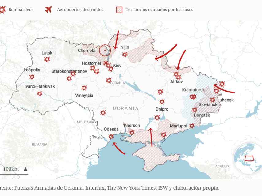Puntos de conflicto en Ucrania, invadida por tropas rusas.