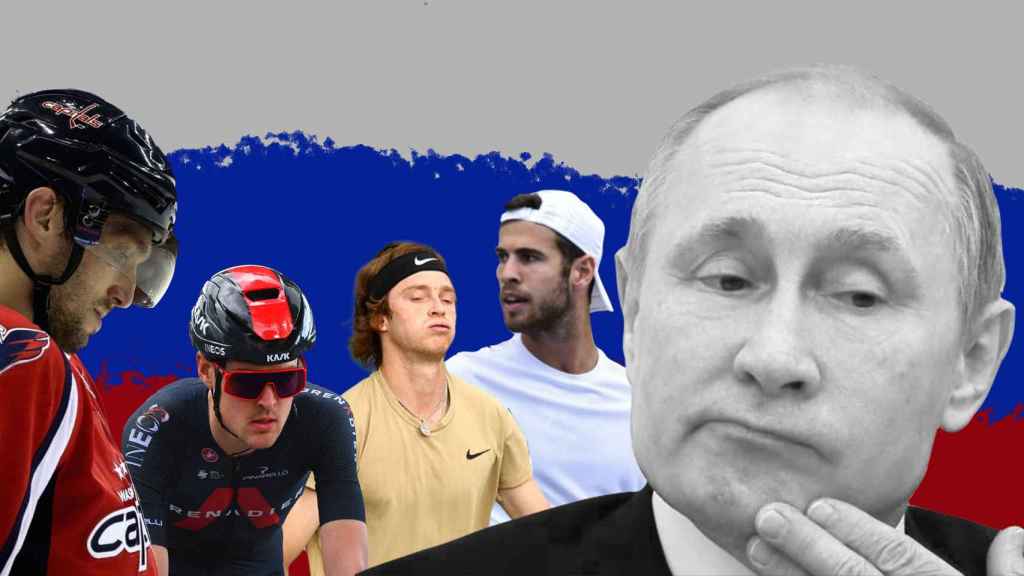 Vladimir Putin, en un fotomontaje junto a varios deportistas rusos