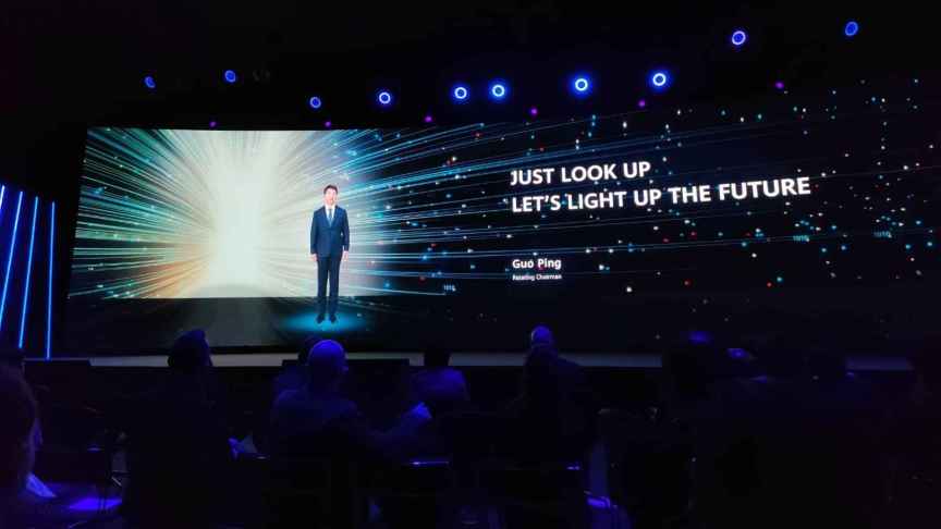 Guo Ping, presidente rotatorio de Huawei, en su discurso virtual en MWC 2022. Foto: A.I.F.