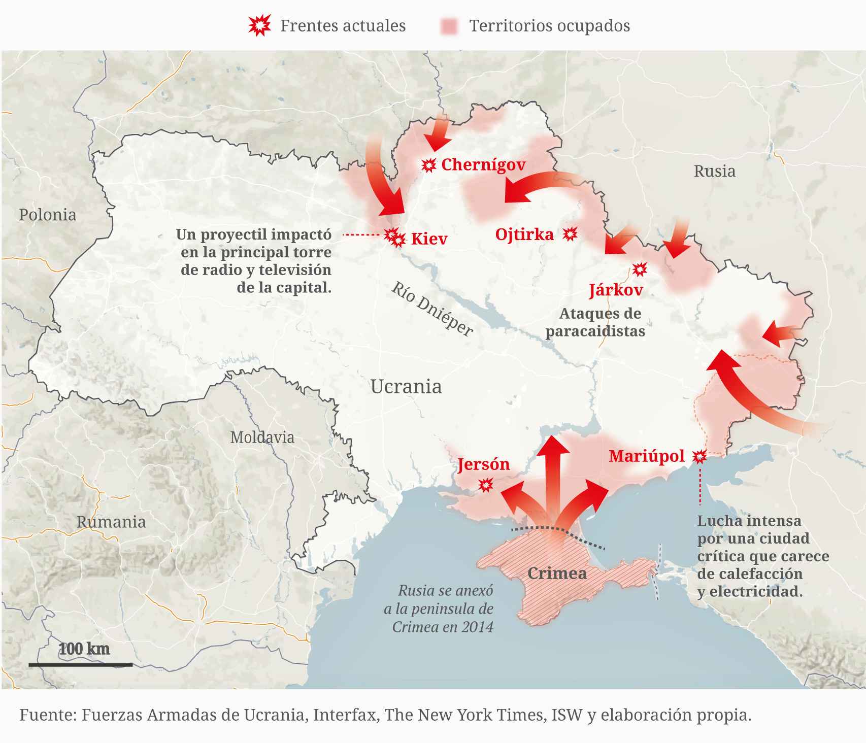 Evolución de los ataques en la guerra de Ucrania.
