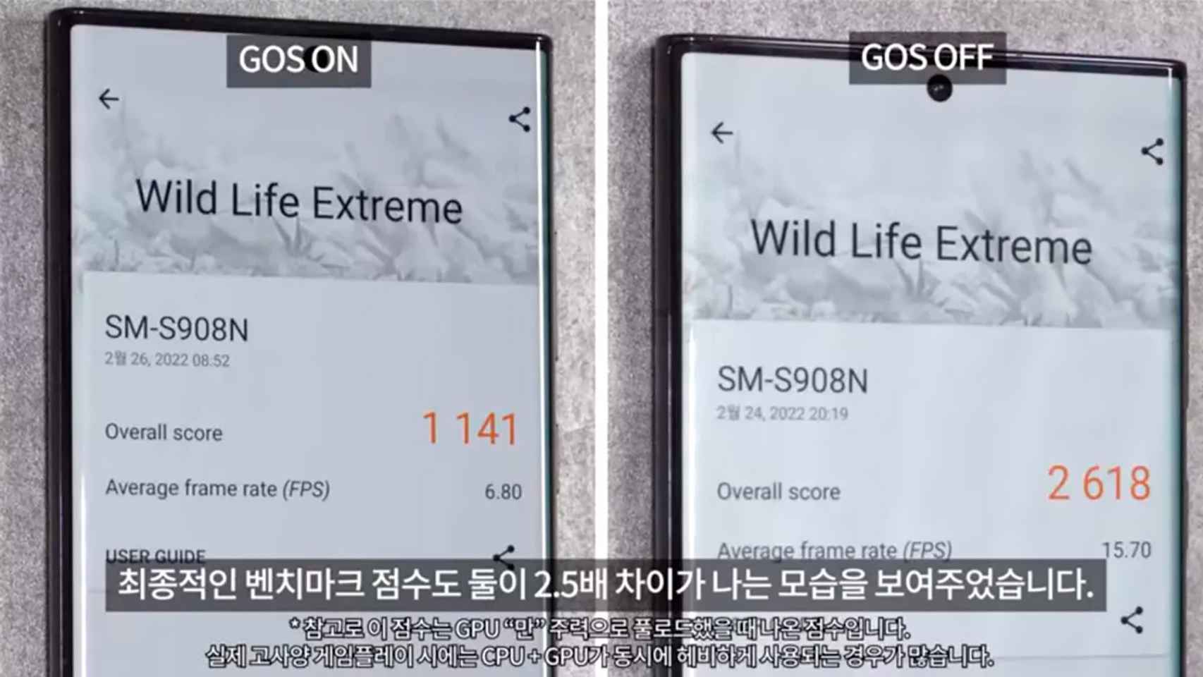 Samsung comparativa de rendimiento de apps con GOS