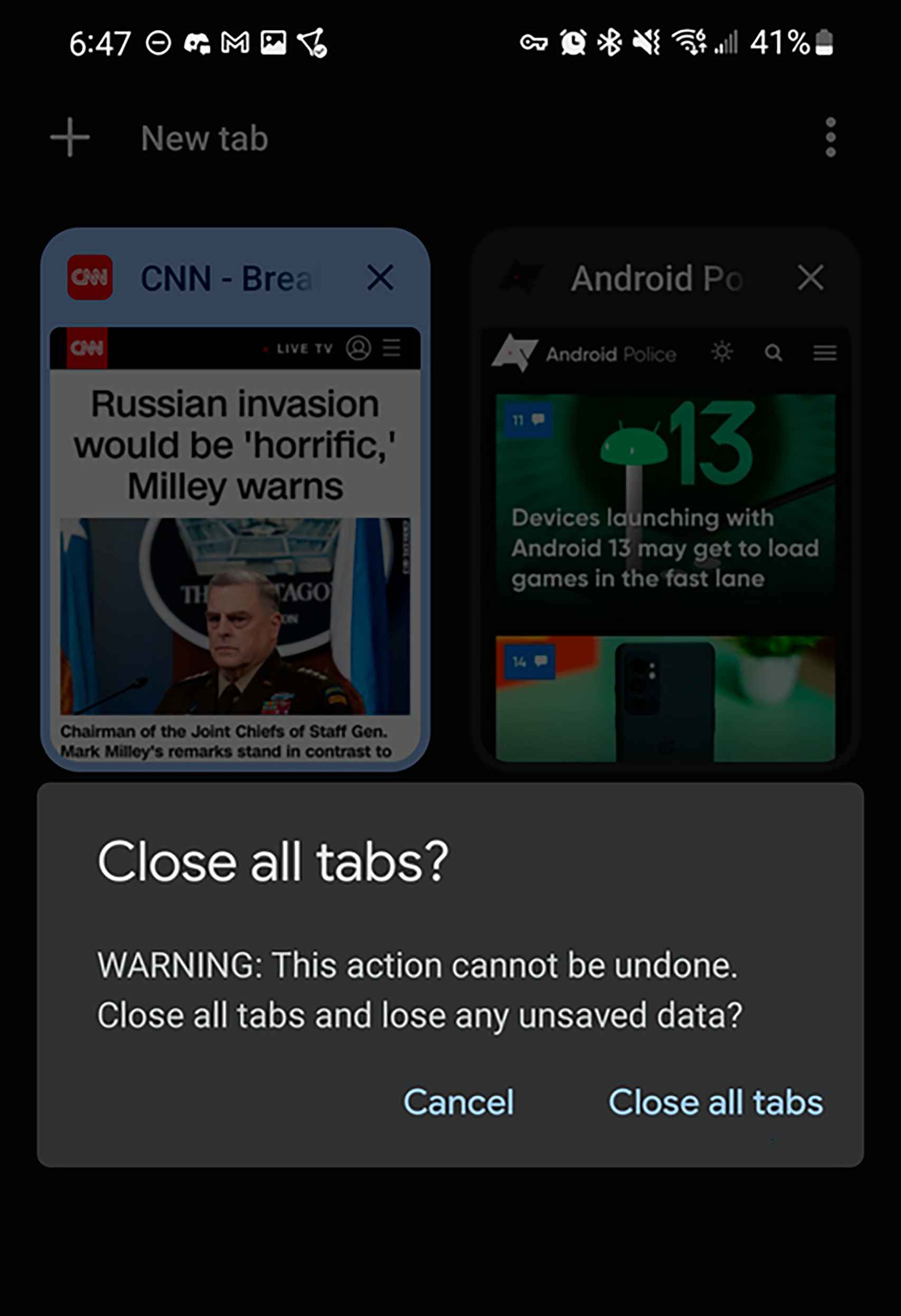 New window to confirm closing as many tabs